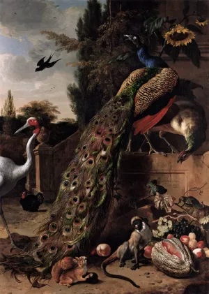 Peacocks painting by Melchior Hondecoeter