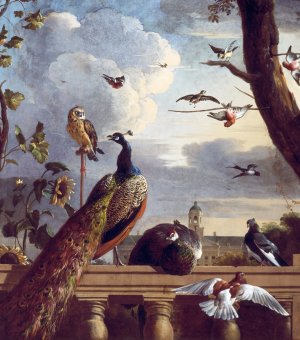 Birds near a Balustrade