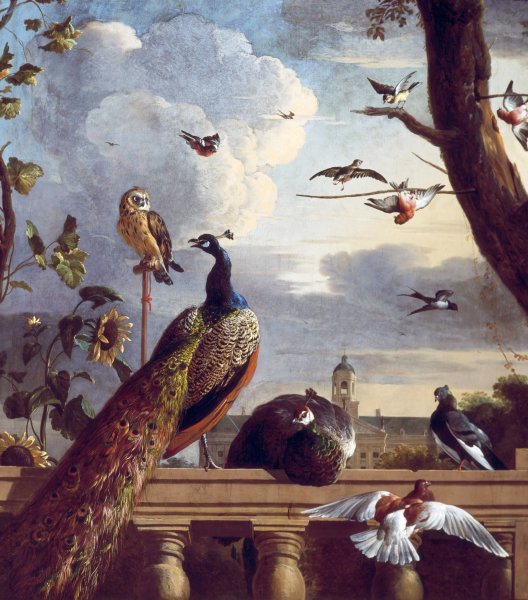 Birds near a Balustrade by Melchior De Hondecoeter - Hand-Painted Oil Painting Reproduction