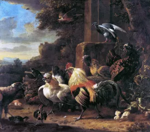 Landscape with Poultry and Birds by Melchior De Hondecoeter - Oil Painting Reproduction