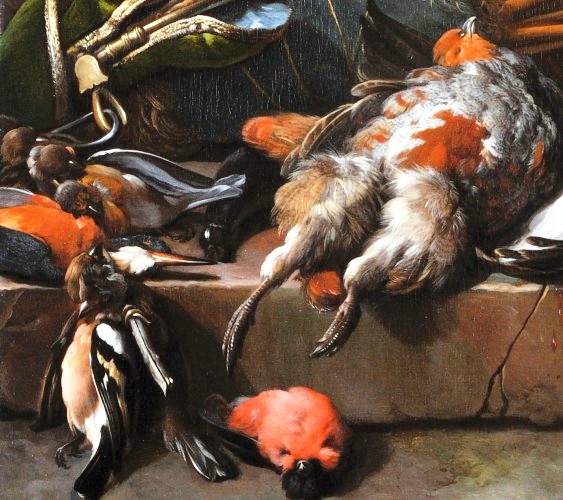 Still-life with Birds (Hunting Gear) - Detail by Melchior De Hondecoeter - Hand-Painted Oil Painting Reproduction