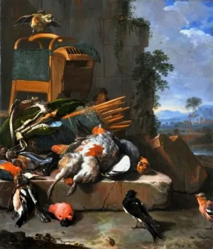 Still Life with Birds (Hunting Gear) by Melchior De Hondecoeter - Oil Painting Reproduction