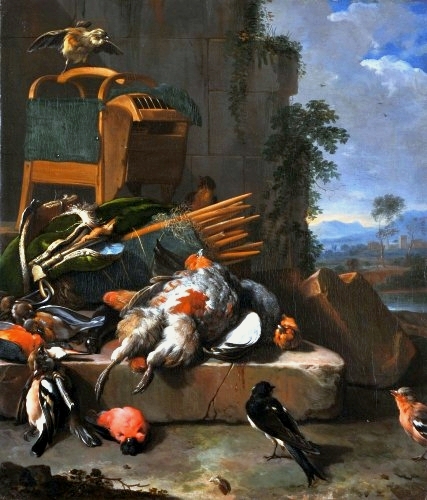 Still Life with Birds (Hunting Gear) by Melchior De Hondecoeter - Hand-Painted Oil Painting Reproduction
