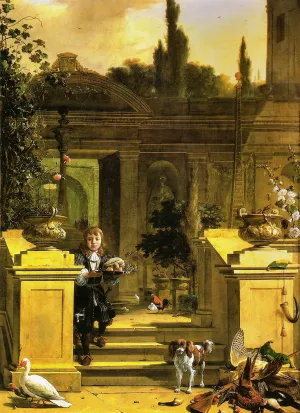 View of a Terrace by Melchior De Hondecoeter Oil Painting