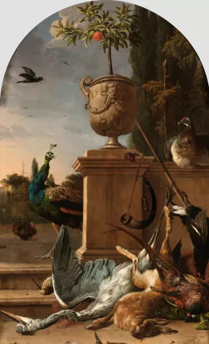 A Hunter's Bag on a Terrace by Melchior D'Hondecoeter Oil Painting