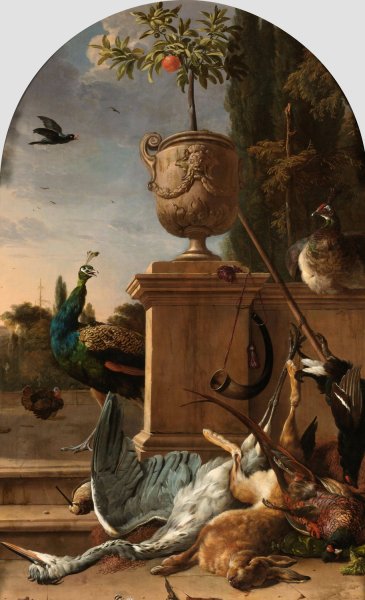 A Hunter's Bag on a Terrace  by Melchior D'Hondecoeter - Hand-Painted Oil Painting Reproduction