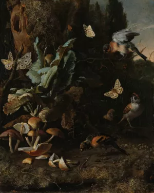 Animals and Plants by Melchior D'Hondecoeter Oil Painting