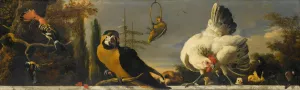 Birds on a Balustrade by Melchior D'Hondecoeter Oil Painting