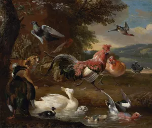 Chickens and Ducks by Melchior D'Hondecoeter Oil Painting