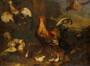 Commotion in the Chicken Run by Melchior D'Hondecoeter Oil Painting