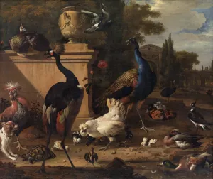 Hen Run at a Manor by Melchior D'Hondecoeter Oil Painting