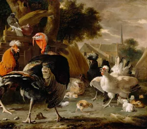 Poultry Yard by Melchior D'Hondecoeter Oil Painting