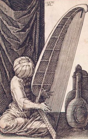 Turk Playing a Harp by Melchior Lorck Oil Painting