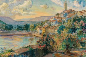 A View of Novi Vinodolski by Menci Clement Crncic Oil Painting