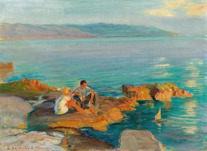Children on the beach by Menci Clement Crncic Oil Painting