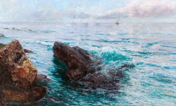Main Product Photo of Coastline with Boats  Painting by Menci Clement Crncic