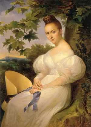 Portrait of a Woman Seated Beneath a Tree by Merry-Joseph Blondel - Oil Painting Reproduction