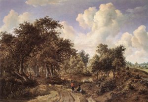 A Wooded Landscape by Meyndert Hobbema Oil Painting