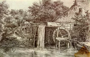 Watermill painting by Meyndert Hobbema