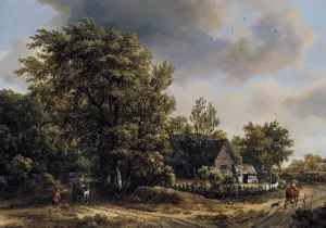 Wooded Landscape with Travellers Oil painting by Meyndert Hobbema