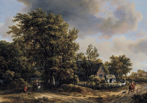 Main Product Photo of Wooded Landscape with Travellers Painting by Meyndert Hobbema