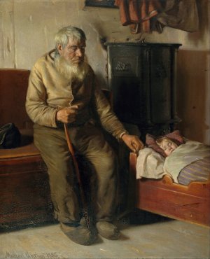 Blind Kristian minding a child by Michael Ancher Oil Painting