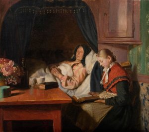 By a sickbed by Michael Ancher Oil Painting