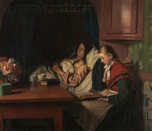 By Grandmothers sickbed by Michael Ancher Oil Painting