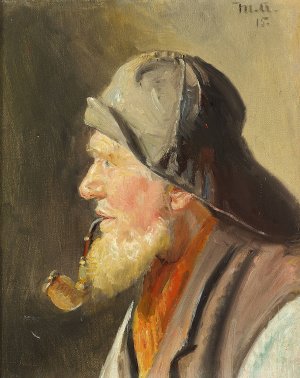 Fisker med pibe og sydvest by Michael Ancher Oil Painting