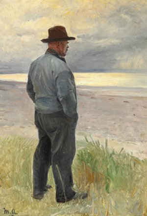 Fisker ser ud over havet by Michael Ancher Oil Painting