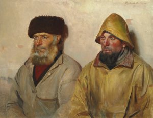 Interior med to fiskere by Michael Ancher Oil Painting