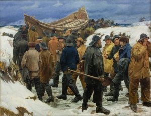 The Lifeboat is Taken through the Dunes by Michael Ancher Oil Painting