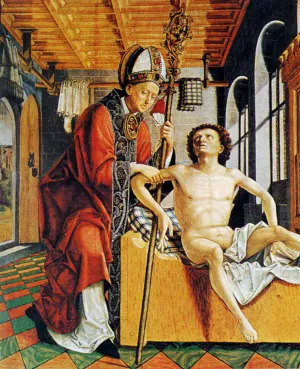 St. Augustine Freeing A Prisoner Outer Panel of the Altar of the Four Latin Fathers Oil painting by Michael Pacher