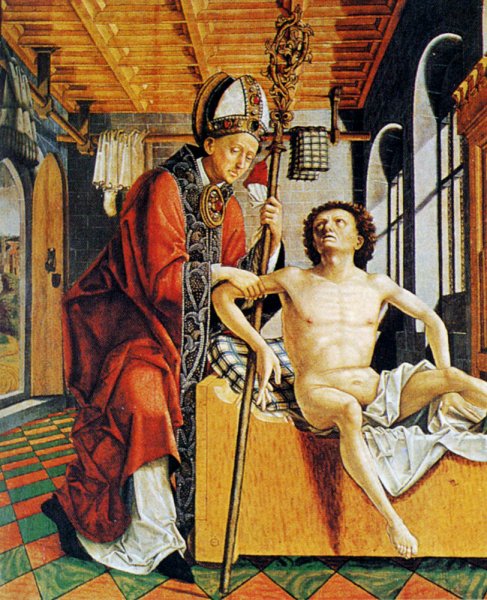St. Augustine Freeing A Prisoner Outer Panel of the Altar of the Four Latin Fathers by Michael Pacher - Hand-Painted Oil Painting Reproduction