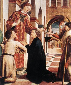 St Lawrence Distributing the Alms Oil painting by Michael Pacher