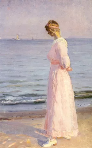 On The Beach At Skagen by Michael Peter Ancher Oil Painting