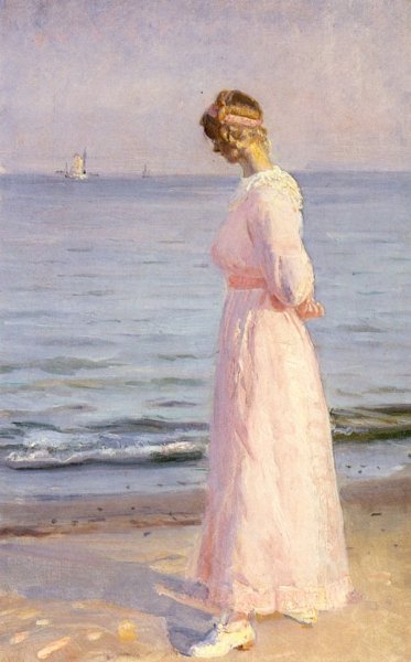 On The Beach At Skagen by Michael Peter Ancher - Hand-Painted Oil Painting Reproduction