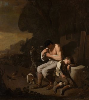 A Sleeping Boy and a Man Removing Fleas from Himself by Michael Sweerts Oil Painting