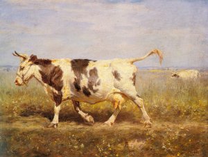 A Cow on a Path by Michael Therkildsen Oil Painting