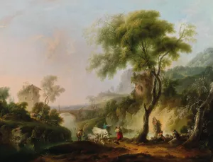 A Mediterranean landscape with shepherds and their flock by Michael Wutky Oil Painting