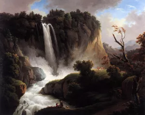 Italian Landscape with a Waterfall by Michael Wutky - Oil Painting Reproduction