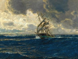 A Three-Master at Sea by Michael Zeno Diemer Oil Painting