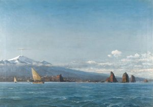 Sailing Boats Before Mount Etna by Michael Zeno Diemer Oil Painting