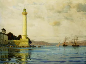 The Lighthouse at Seraglio Point and The Golden Horn Beyond by Michael Zeno Diemer Oil Painting