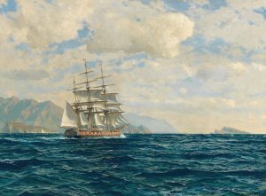 Three-Master in the Strait of Messina by Michael Zeno Diemer Oil Painting