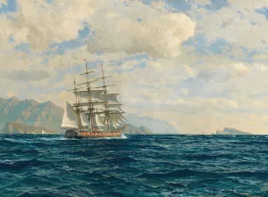 Three-Master in the Strait of Messina by Michael Zeno Diemer Oil Painting