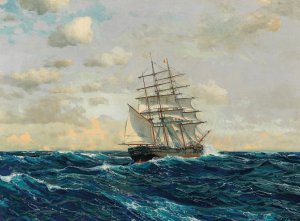 Three-Master on the High Seas by Michael Zeno Diemer Oil Painting