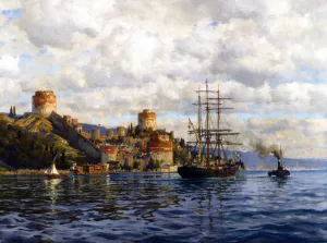 View of the Bosphorus with Rumelihisari by Michael Zeno Diemer Oil Painting