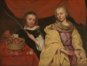 Two Girls as Saint Agnes and Saint Dorothy by Michaelina Wautier Oil Painting