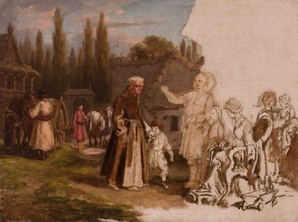Main Product Photo of A Nobleman's Family and a Monk  Painting by Michal Elwiro Andriolli